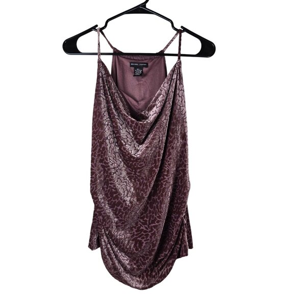 Y2K New York & Company Stretch Purple Velvet Animal Print Cowl Neck Sleeveless T - Picture 1 of 4